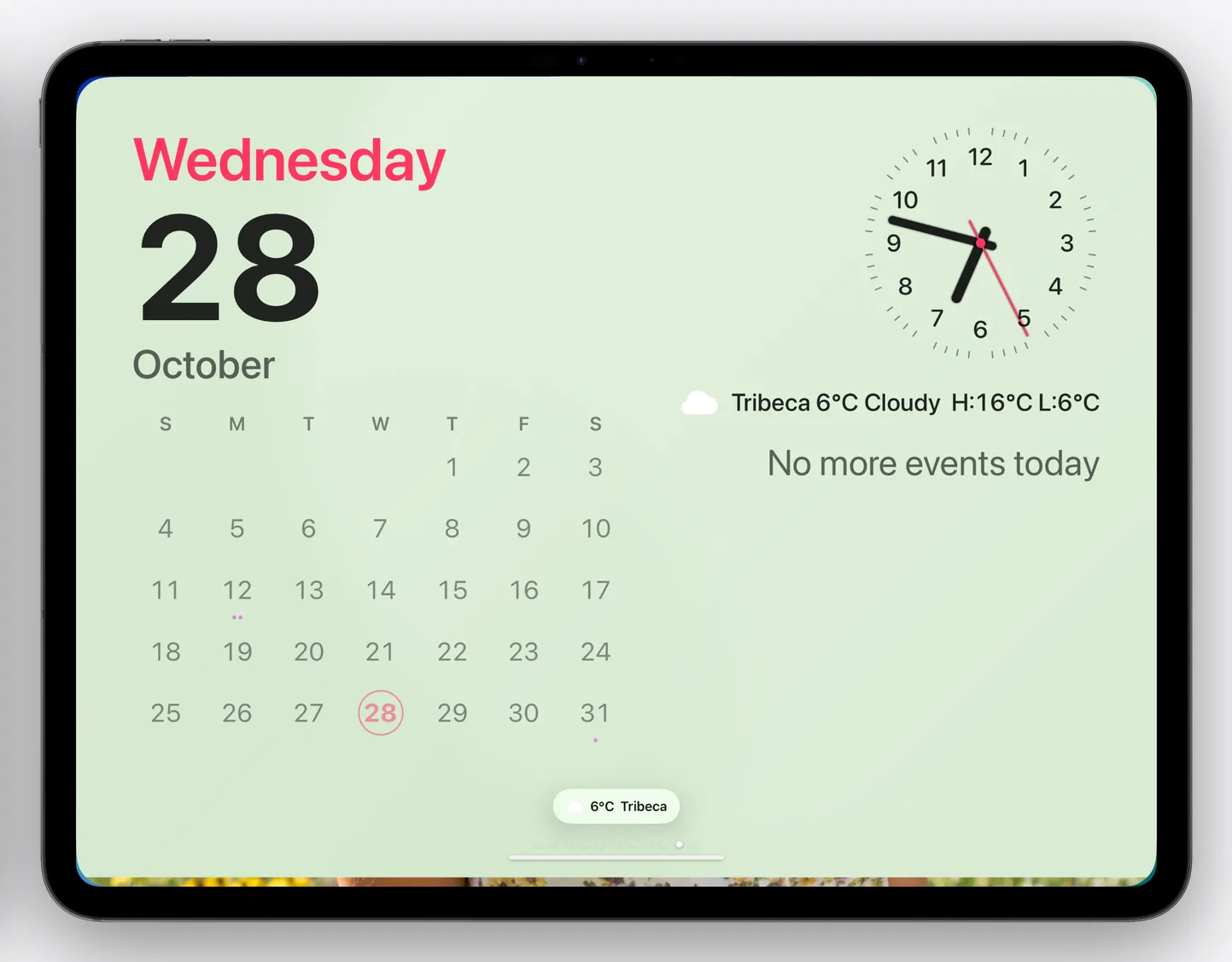 The Calendar face showing the month and today's events