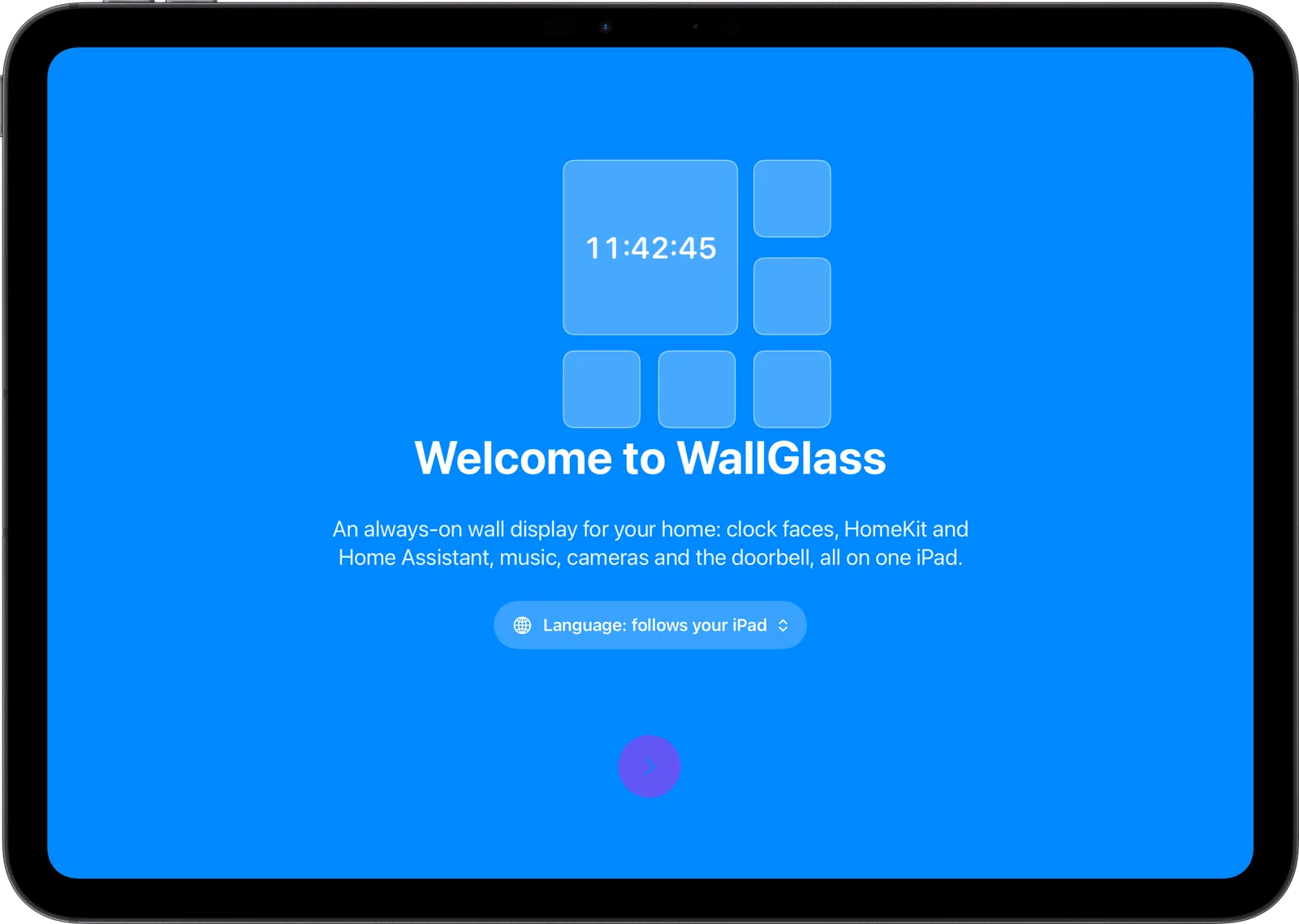 Welcome screen of the WallGlass tour