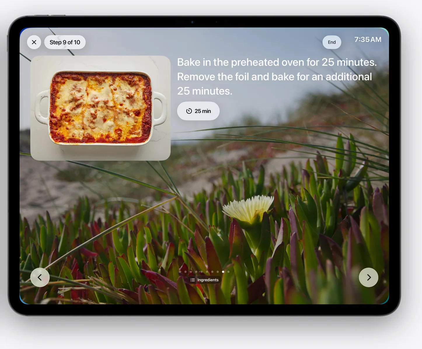 A single recipe step with a timer beside it