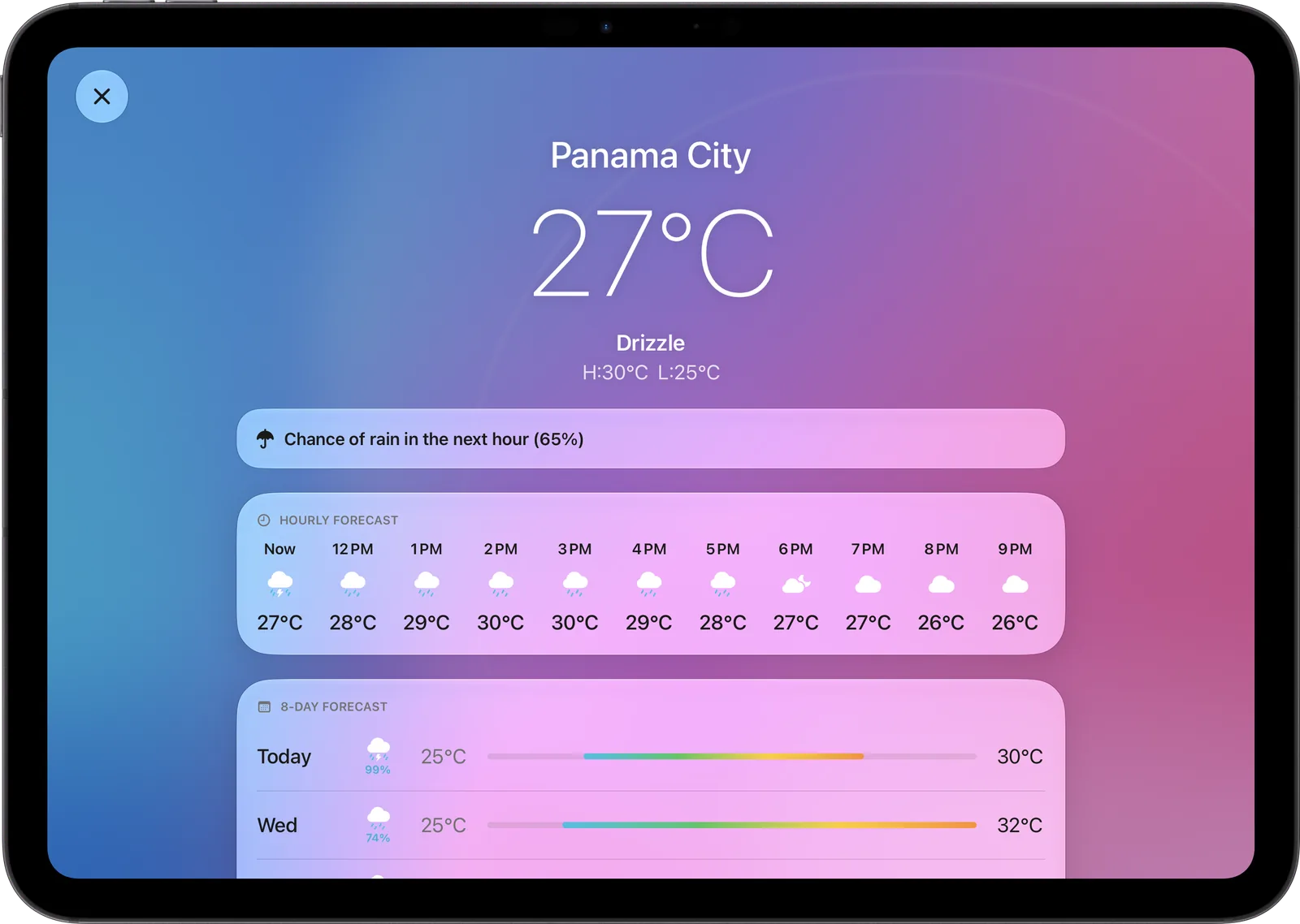 Weather app with hourly forecast